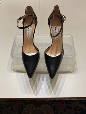 Pointed Black Ankle-Strap Heels by